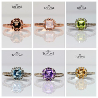 Top1jewelry แหวนพลอยแท้ Smoky Quartz Amethyst Blue Topaz Peridot Citrine Rose Quartz เงินแท้