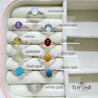 Top1Jewelry แหวนพลอยแท้ โอปอล โกเมน moonstone Citrine Amethyst Blue Topaz Prehnite เงินแท้