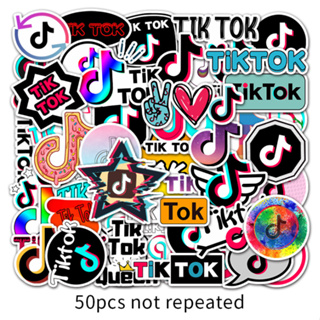 50ชิ้น สติ๊กเกอร์ แฟชั่นTok sticker Tikไม่ซ้ำกันน้ำเนื้องานพลาสติก สีสด คละลายไม่ซ้ำ