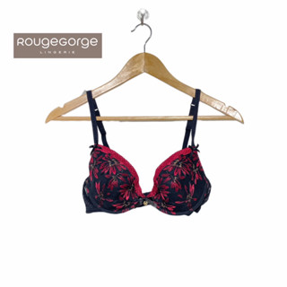 Rouge Gorge(รูจจอร์จ)Braแบรนด์ฝรั่งเศส เสื้อชั้นในลายดอกไม้สีดำแดงขลิปทอง ฟองน้ำไม่หนา 32A 32B 34C 36C G07