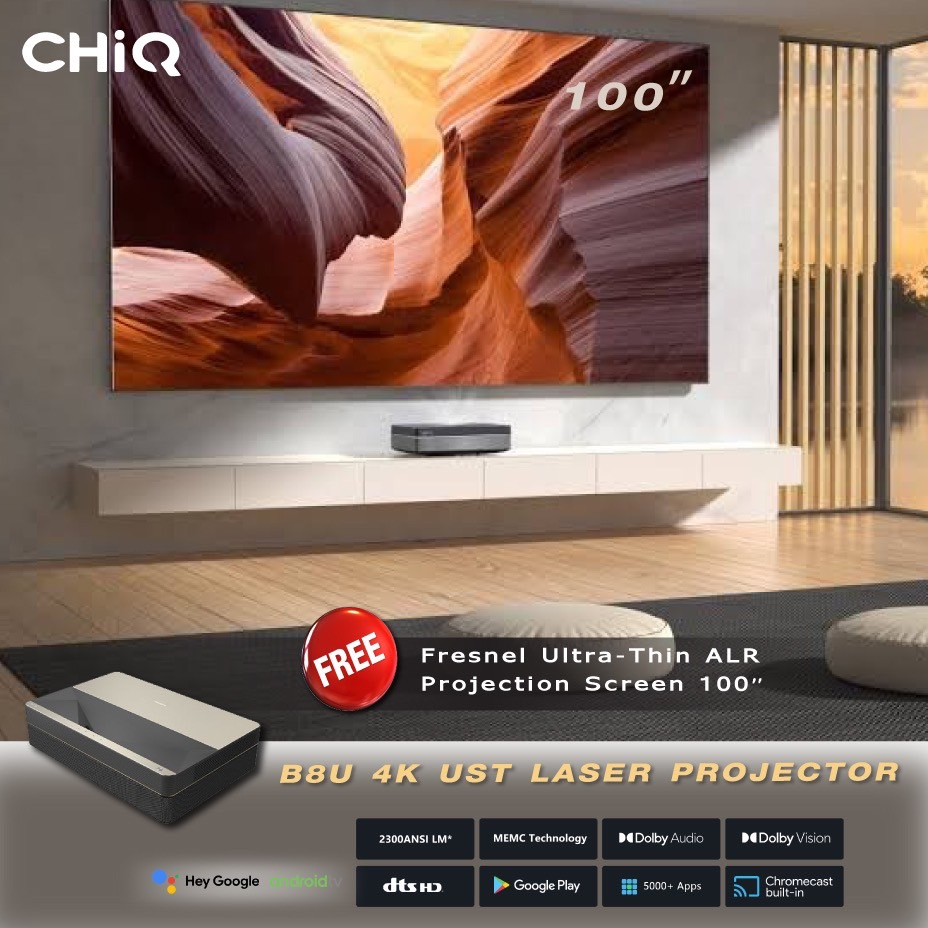 CHiQ B8U 4K Laser Ultra Short Throw Projector พร้อมจอ Fresnel Anti