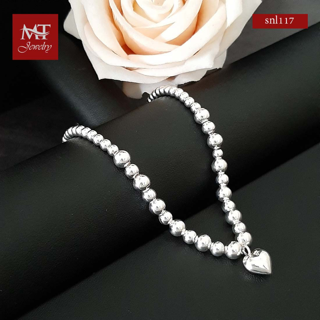 MT สร้อยคอเงินแท้ สร้อยคอพร้อมจี้ รูปหัวใจ ประดับบอลกลม ยาว 18 20 นิ้ว Necklace (snl117) MT Jewelry