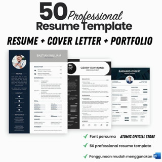 50 Sets Quality Professional Resume/CV/CL Templates (Mixed Format MICROSOFT WORD/Psd/Ai) | TEMPLATE RESUME MURAH