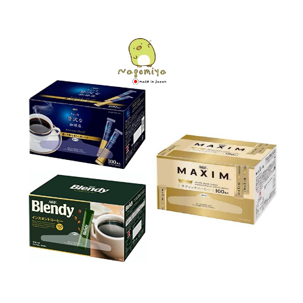 AGF MAXIM Luxury Coffee Special Blend, Cafe Latte Stick แม็กซิม กาแฟสำเร็จรูป กล่องสีน้ำเงิน กาแฟดำ 