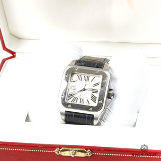 CARTIER SANTOS 100 WATCH NAVY LEATHER SHW