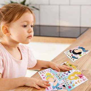 สติ๊กเกอร์แต่งหน้าเจ้าหญิง DIY เซต 6-12 แผ่น ลายไม่ซ้ำกัน ลายน่ารักสีสันสดใส เสริมสร้างจินตนาการ สติ๊กเกอร์เด็ก