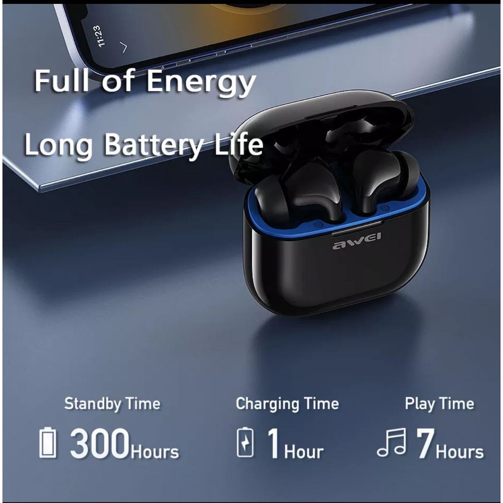 Awei T1pro TWS หูฟังบลูทูธไร้สาย เวอร์ชั่น5.3 กันน้ำ IPX6 ไฮไฟสเตอริโอพร้อมไมโครโฟนใส่ออกกำลังกาย