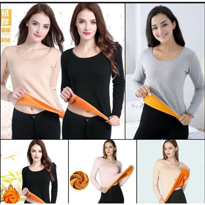 พร้อมส่ง เสื้อลองจอนหญิงบุขนกำมะหยีด้านใน กันหนาวติดลบ-15 Heattech