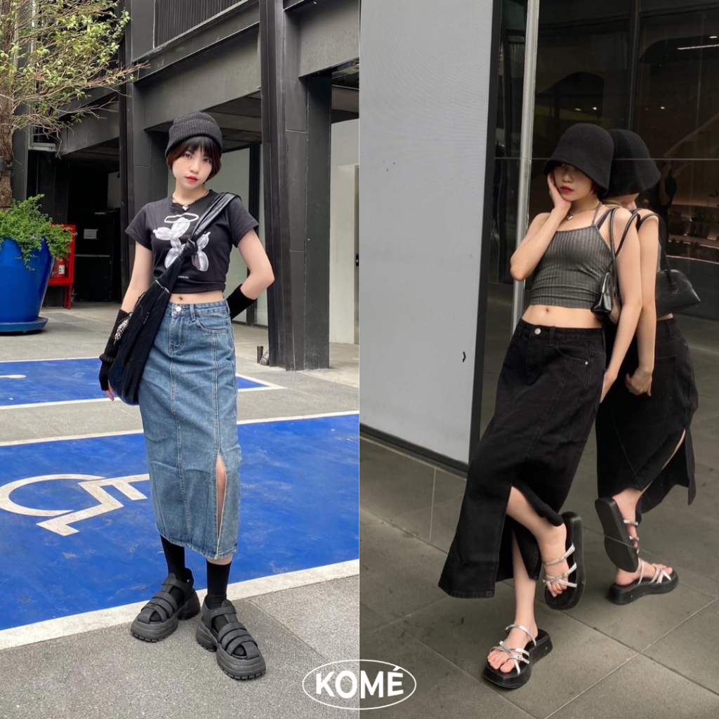 kome.girls กรอกโค้ดลด 75.- ꒰APRKOME꒱ กระโปรงยีนส์ยาว รุ่น Minji Skirt