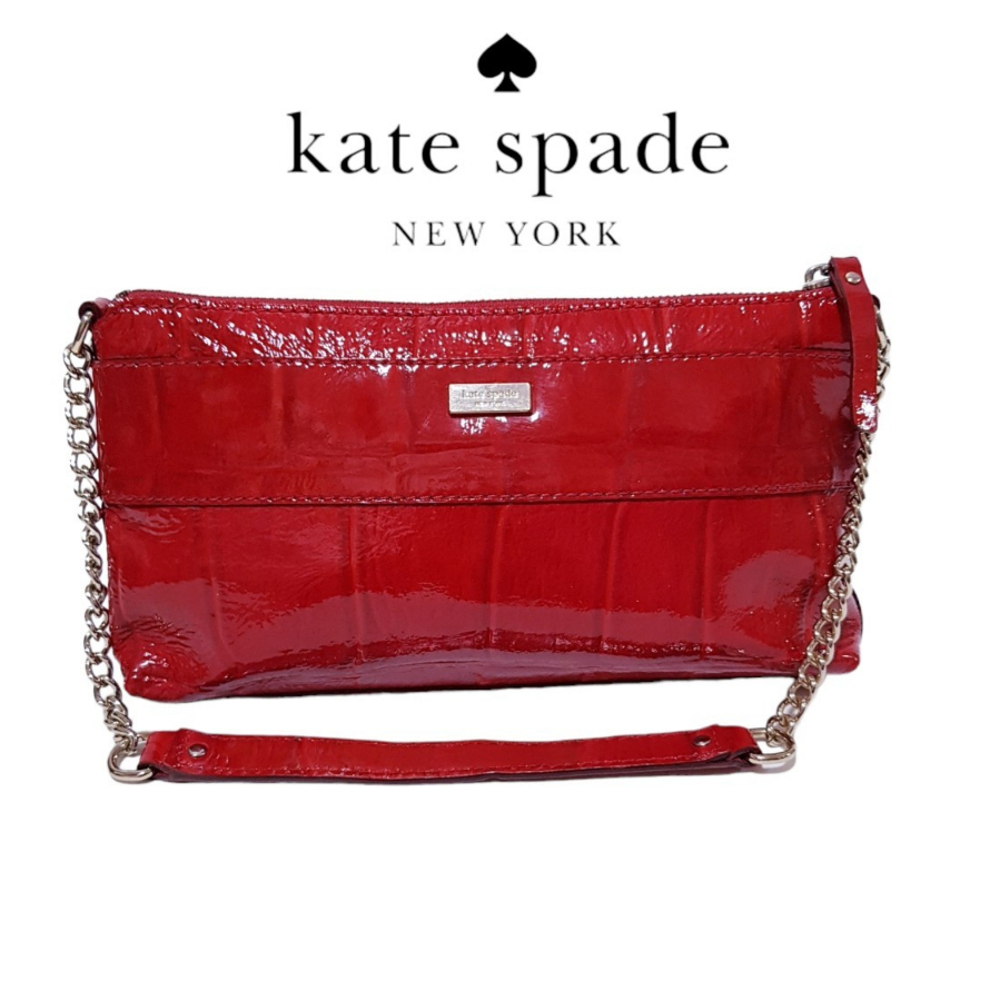 กระเป๋า Kate Spade Knightsbridge Byrd Shoulder Bag Red Croc Bow Gold Chain WKRU1255️สินค้ามือสองแท้