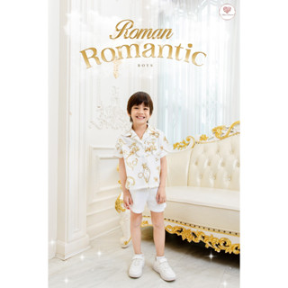 (ฺBoy) Roman Romantic shirt เชิ้ตเด็กชายพิมพ์ลายผ้าไหมญี่ปุ่นทรงสวย ใส่สบาย โทรสีขาวทอง สวย หรู น่ารักใส่ง่าย