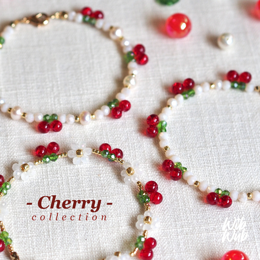 สร้อยข้อมือ/กำไล ลูกปัด Cherry 🍒 คริสตัลและมุกแท้