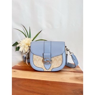 💙กระเป๋าสะพายสีฟ้าสวยมาก หนังสวยทั้งใบ👜NEW Coach Georgie Saddle Bag In Signature Canvas C2806