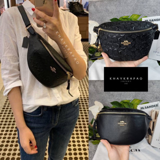 Khaykrapaoimport - BELT BAG IN SIGNATURE LEATHER F48738 &amp; F48741 BLACK / IMITATION GOLD กระเป๋าคาดอกทรง Unisex