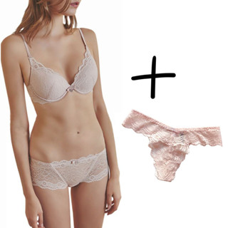 เซ็ตชุดชั้นในอกชิด 1 Bra with 2 Panties รุ่น Basic Lace Push Up Bra สี New Skin (Made In Korea)