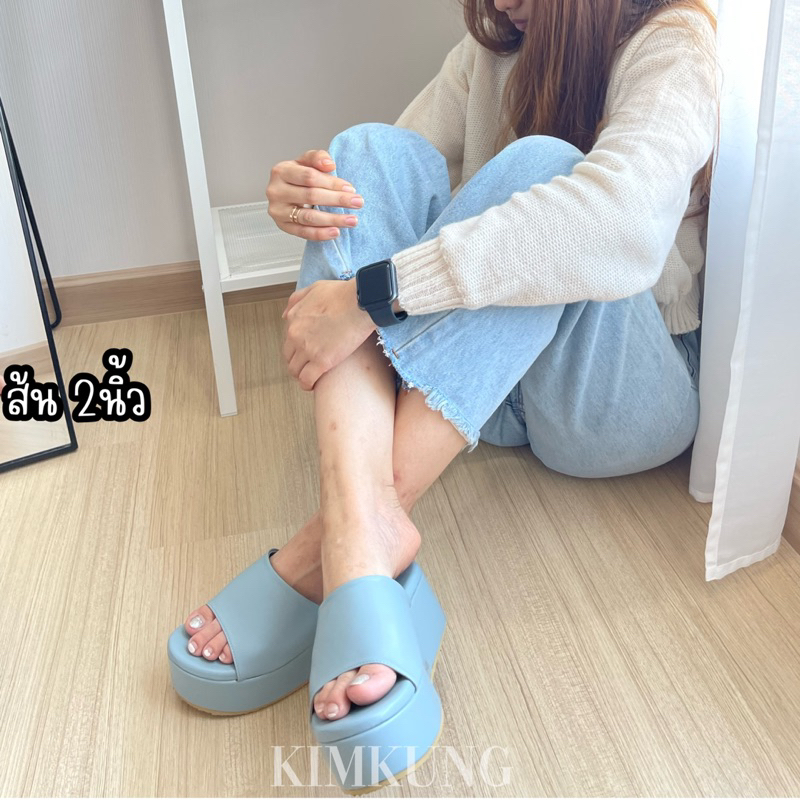 (พร้อมส่ง)  KIMKUNG KK37 (35-41) Basic Cafe  2.5" รองเท้าส้นตึก  รองเท้าแฟชั่น