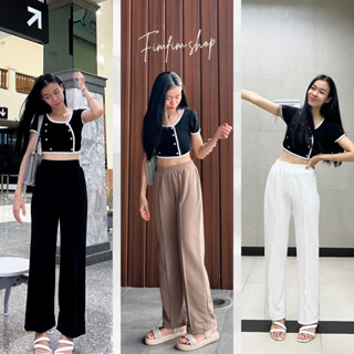 ✨CHANIN.STYLE✨ Basic Pants กางเกงเอวสูง ฟรีไซซ์ เอว 23-34" ผ้าวูลเวฟ ไม่ต้องรีด ยืด ใส่สบาย