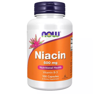 วิตามินบี 3  Vitamin B-3 Niacin 500 มก 100 Cups by NOW FOODS ดูแลไขมันในเลือด ดูแลผิวช่วยสว่างกระจ่างใส