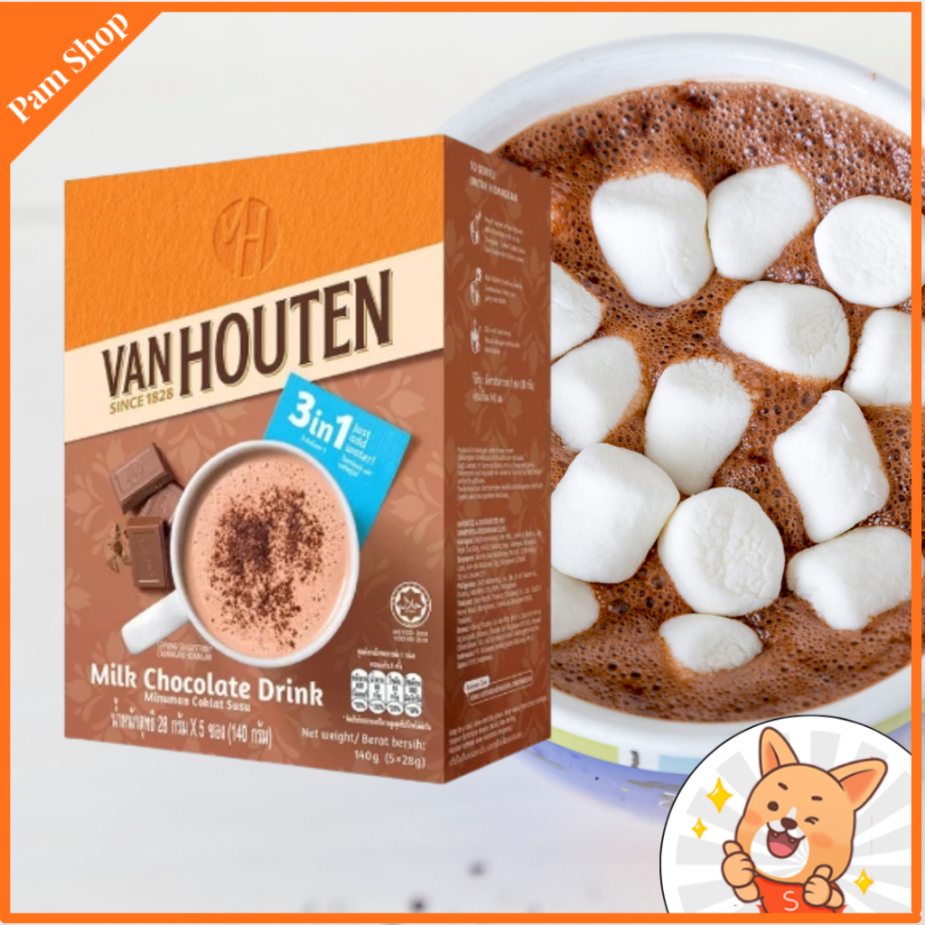 Van Houten Milk Chocolate Drink แวน ฮูเต็น เครื่องดื่ม ช็อคโกแลต 3 in 1 ขนาด 140 กรัม