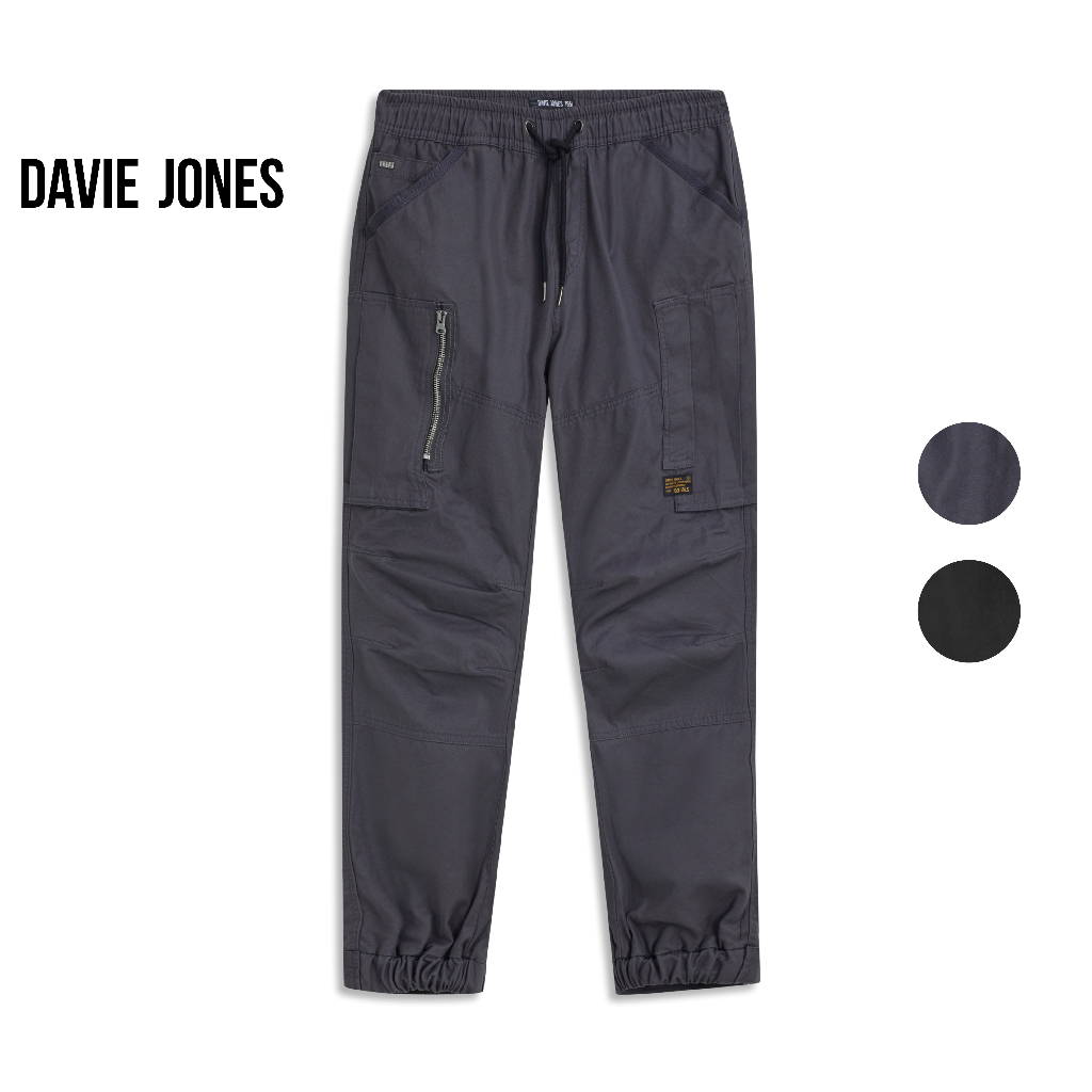 DAVIE JONES กางเกงจ็อกเกอร์ เอวยางยืด Elastic Waist Joggers GP0060 สีเทา ดำ