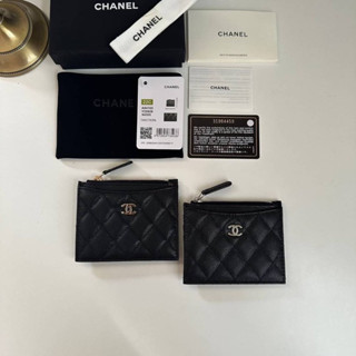 พร้อมส่ง Chanel Card holder Zippy Original สีสันน่ารักมาก หนังซอฟคาเวียร์ เม็ดเล็กละเอียด สวยงาม ประดับด้วยโลหะสีทอง