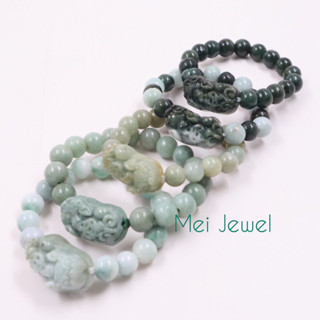 Jadeite Jade Pixiu Bracelet สร้อยข้อมือปี่เซียะหยกเจไดต์ หยกพม่าแท้100% 11mm