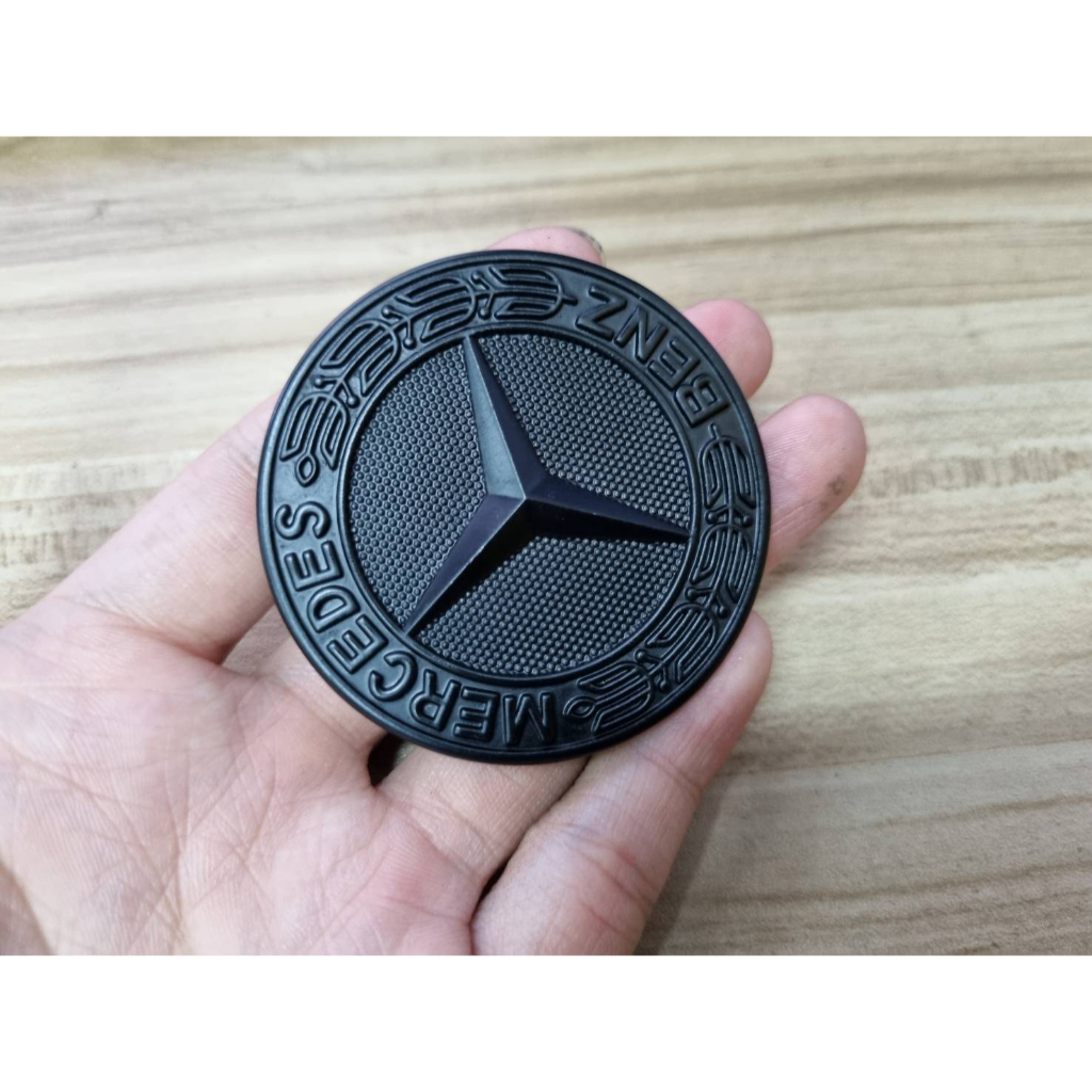 โลโก้เบนซ์ ดำล้วน ดาวจม งานโลหะ ขนาด 5.6 cm Mercedes Benz C E S class W204 W212 Engine cover horizontal emblem Front bad
