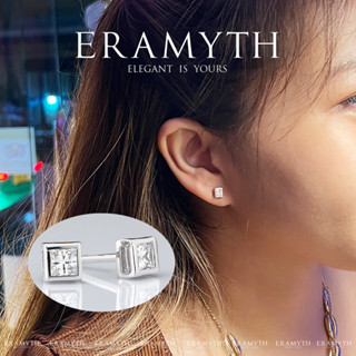 Eramyth Jewelry : ต่างหูเงินแท้ ทรงสี่เหลี่ยม งานฝังเพชรสวิส CZ ⭐