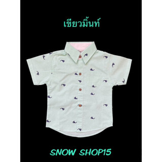 เสื้อเชิ้ตแขนสั้นเด็ก สีเขียวมิ้น(S,M,L,xl,2xl,3xl,4xl)