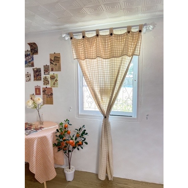 แนะนำ ผ้าม่าน ผ้าม่านสีครีมธรรมชาติ แบบหูกระดุม มีเชิงคอ ถอดแกะได้ ผ้าฝ้ายลายตารางดั้งเดิมสีดิบ สุดคลาสสิค TTNK ราคาพิเศษ มีเก็บเงินปลายทาง