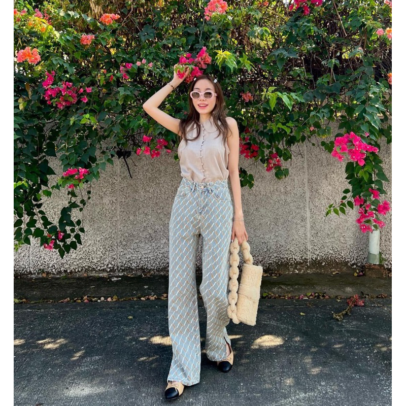 ซักเก็บ กางเกงยีนส์ปักลายโซ่ สไตล์แอร์เมส Size L งานนำเข้าร้าน X2M Market Closet