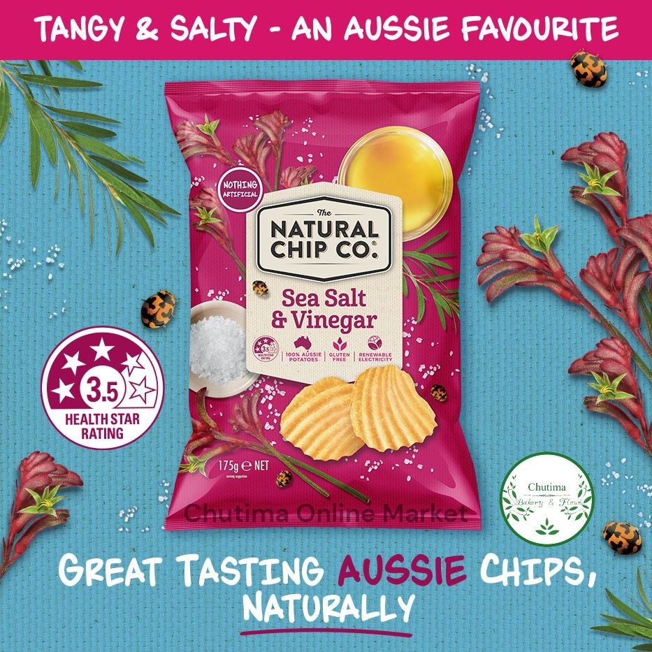 Chips Sea Salt & Vinegar Gluten Free (The Natural Chip Co.) 175g. มันฝรั่งทอดกรอบ รสเกลือและน้ำส้มสายชู กลูเตนฟรี 175g.