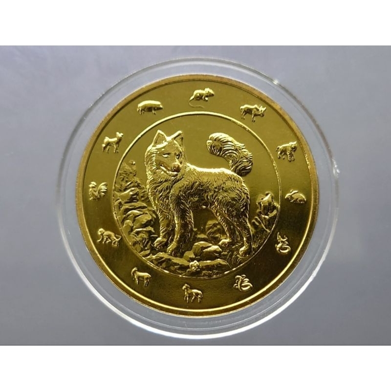 เหรียญที่ระลึก เหรียญปฏิทิน ประจำปีนักษัตร  ปีจอ ( ปีหมา) ปี พศ. 2561 เนื้อทองแดงชุบกาหลั่ยทอง #ของส