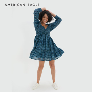 American Eagle Smocked Plaid Babydoll Mini Dress ชุดเดรส ผู้หญิง เบบี้ดอล มินิ  (NWDR 039-6991-400)