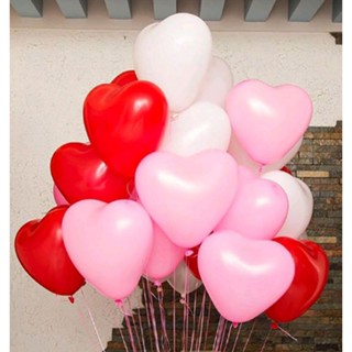 ลูกโป่งหัวใจ สีขาว Heart Latex Balloon ขนาด 12 นิ้ว แพคละ 6 ใบ