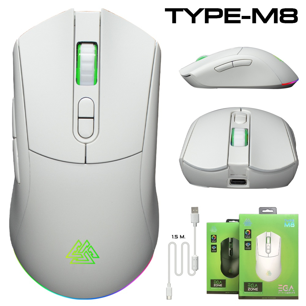 เมาส์เกมมิ่งไร้สาย EGA Type M8 Wireless Gaming Mouse มีไฟ RGB ปรับ DPI ได้ ของแท้ สีขาว