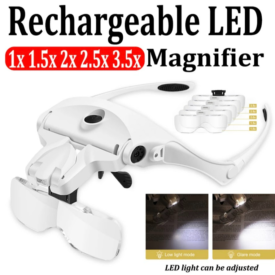 พร้อมส่ง แว่นตาแว่นขยาย 5เลนส์ Loupe ไฟ Led โคมไฟ แถบคาดศีรษะ สำหรับอ่านหนังสือ ซ่อม