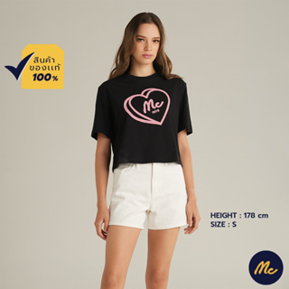 Mc Jeans เสื้อยืดครอปแขนสั้นผู้หญิง ทรงโอเวอร์ไซส์ สีดำ MTSZA19