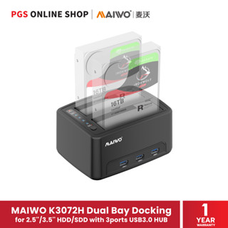 MAIWO K3072H Dual Bay Docking อุปกรณ์เชื่อมต่อสำหรับ HDD/SSD ขนาด 2.5/3.5 มาพร้อม 3พอร์ต USB3.0 ความเร็วสูงถึง 5Gbps