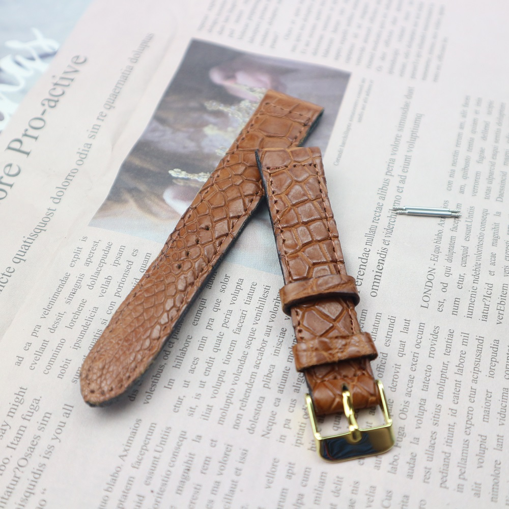 สายนาฬิกาหนังจระเข้แท้ งานมือ ไซร์ 18 mm. (ส่วนท้องไผ่เล็ก) Genuine leather crocodile แถมสปริง รับประกันสินค้า ไม่แท้ยิน