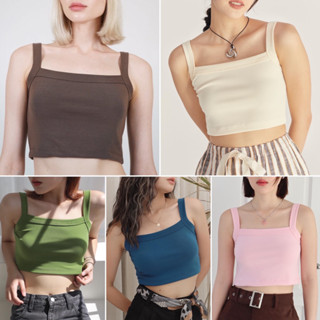 Theremin Udon cami (Mocca , butter , blue, pear, pink) เสื้อสายเดี่ยวเส้นใหญ่ทรงครอปเข้ารูปสไตล์ y2k