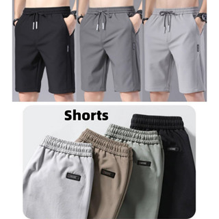 Shorts กางเกงขาสั้นผู้ชาย ผ้ายืดหยุ่น เอวปรับขนาดได้ Grey/Black/Dark Gray รุ่น MMAK376 ▶พร้อมส่ง◀