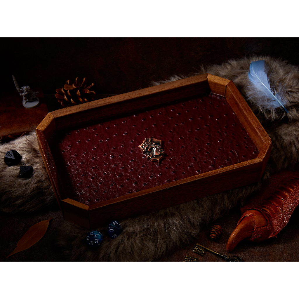 Dragon Shield Dice Tray | Red Purple Genuine Leather & Metal Shield Copper | Octagon Dice Tray | Gen