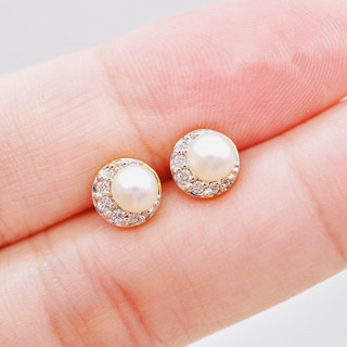 [ 📌พร้อมส่ง ] ต่างหูมุกเพชรแท้ 💎 ทองคำแท้9K (ทอง37.5%) ✨เพชรแท้น้ำ100 เบลเยี่ยมคัต✨ [9KPE1206]