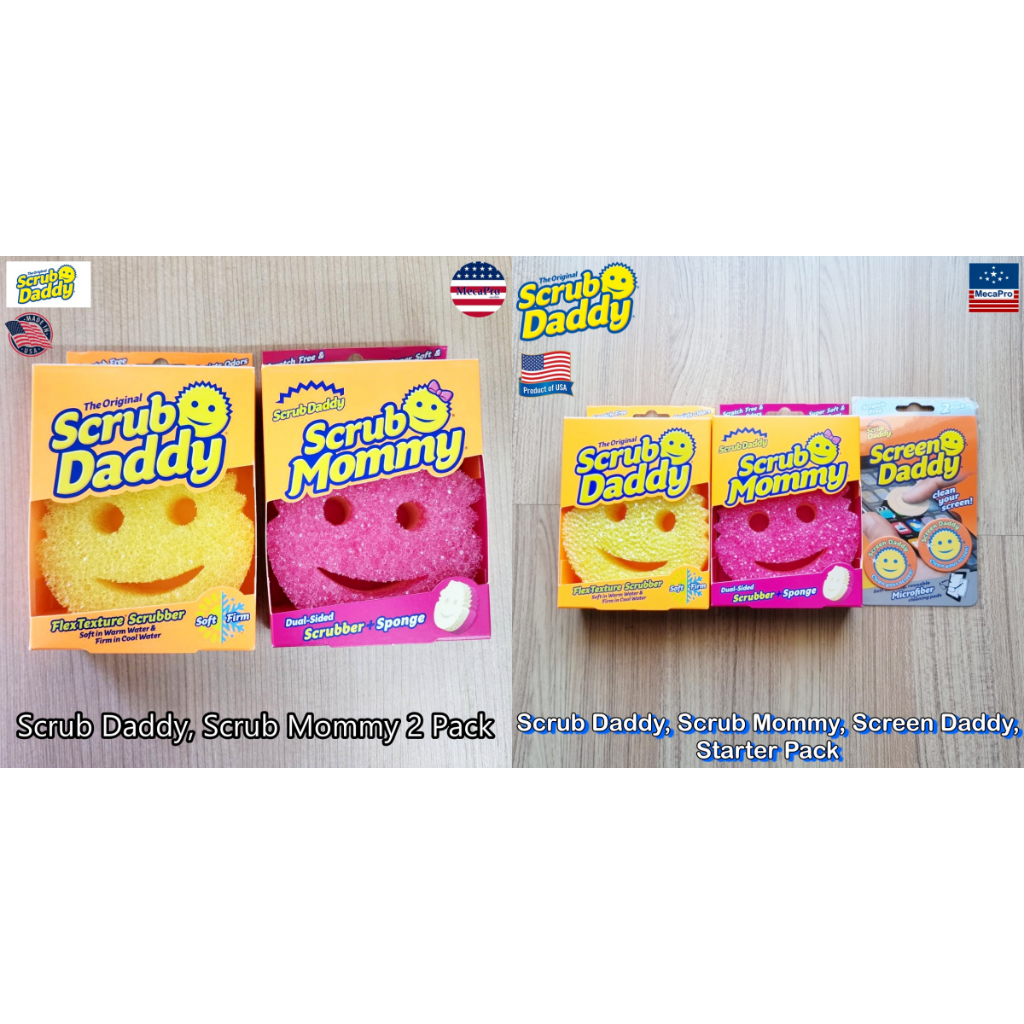 Scrub Daddy® Scrub Daddy, Scrub Mommy, Screen Daddy ชุดทำความสะอาดอเนกประสงค์ ฟองน้ำ+ที่เช็ดหน้าจอ D