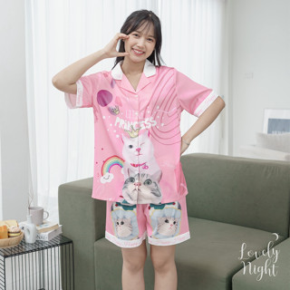 A73 ชุดนอน LovelyNight แขนสั้น-ขาสั้น Happy Cat