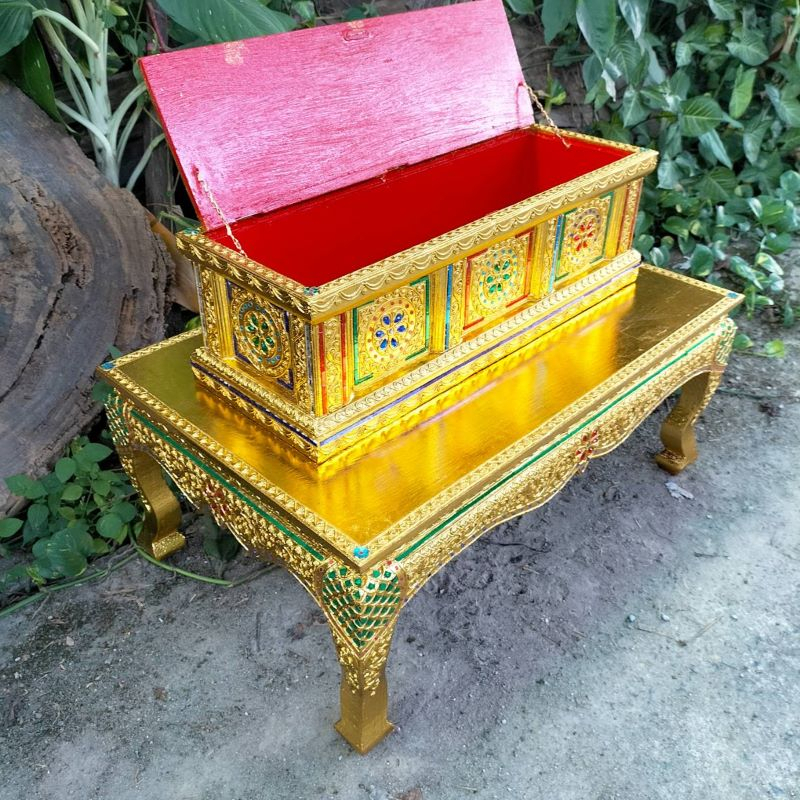 หีบพระมาลัย หีบใส่พระไตรปิฎก 1ชุด โต๊ะกล่องธรรม หีบ กล่อง พระอภิธรรม หีบธรรม โต๊ะหมู่บูชา โต๊ะขาสิงห์ - รูปที่ 5