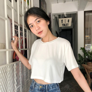 📮ส่งไว📮🥀 เสื้อครอป แขนสั้น Croptop สีพาสเทล สีสวยมากก ผ้าเรยอน ผ้าร่อง