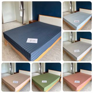 [เฉพาะผ้าปู]ผ้าปูที่นอนสีพื้นลายริ้วขนาด 3, 3.5, 4, 5, และ 6 ฟุต ใช้ได้กับที่นอนสูงประมาณ 6-12 นิ้ว