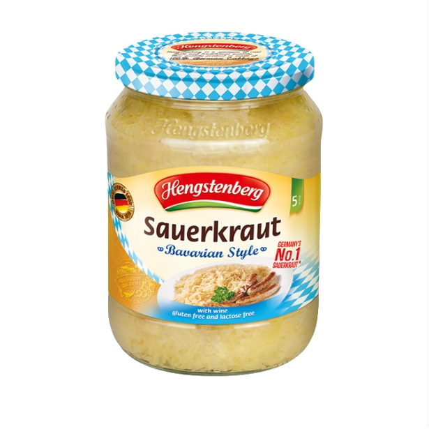 Sauerkraut Bavarian style 680g - Hengstenberg กะหล่ำปลีดองสไตล์บาวาเรียน ผลิตจากกะหล่ำปลีคุณภาพดี รสชาติเปรี้ยวกลมกล่อม